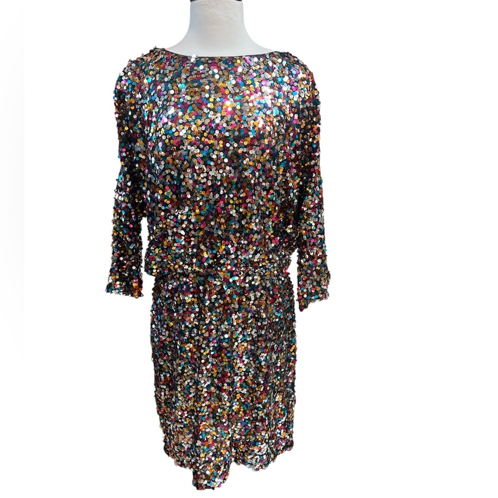 Boston Proper Multicolor Sequin Long Sleeve Cocktail Dress